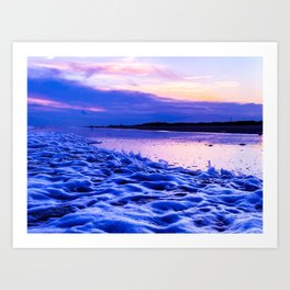 Blue Beach Art Print | Beach, Blue, Nature, Digital Manipulation, Sunset, Pink, Landscape, Photo, Ocean, Shore 
