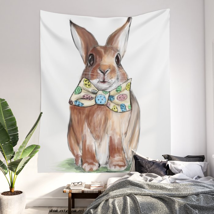 Easter Bunny wearing Bow Tie Wall Tapestry by Marie Jeffrey | Society6