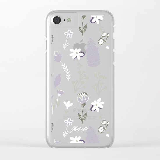 Dark Pastel Violet Flower Pattern Clear iPhone Case