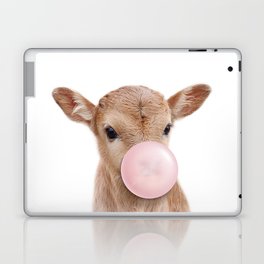 Baby Cow Blowing Bubble Gum, Pink Nursery, Baby Animals Art Print by Synplus Laptop Skin