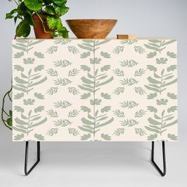 Sage Green Leaf and Wildflowers Pattern Credenza