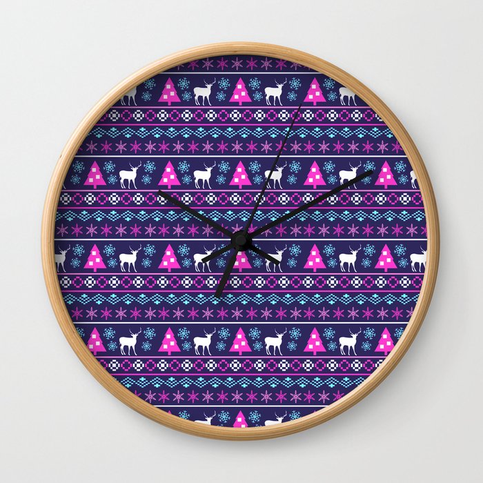 Blue, Pink & Purple Nordic Pattern  Wall Clock