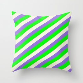 [ Thumbnail: Purple, Lime, and Beige Colored Lines/Stripes Pattern Throw Pillow ]