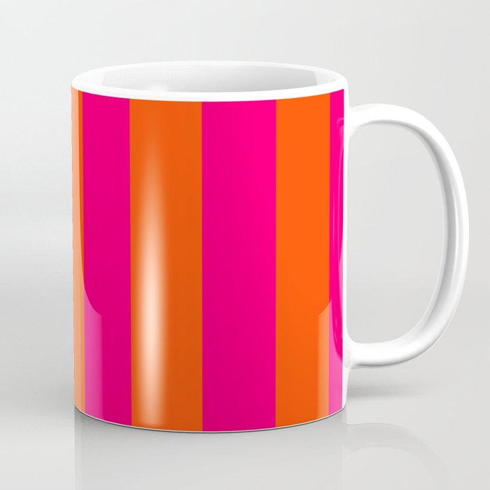 Bright Neon Pink and Orange Vertical Cabana Tent Stripes Coffee Mug