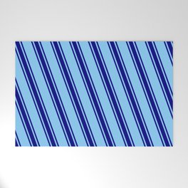 [ Thumbnail: Light Sky Blue & Blue Colored Stripes/Lines Pattern Welcome Mat ]
