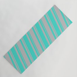 [ Thumbnail: Turquoise and Grey Colored Stripes Pattern Yoga Mat ]