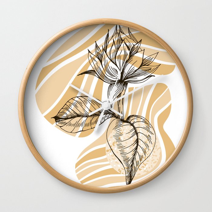Sunflower Minimalist Garden Leaves Wall Clock