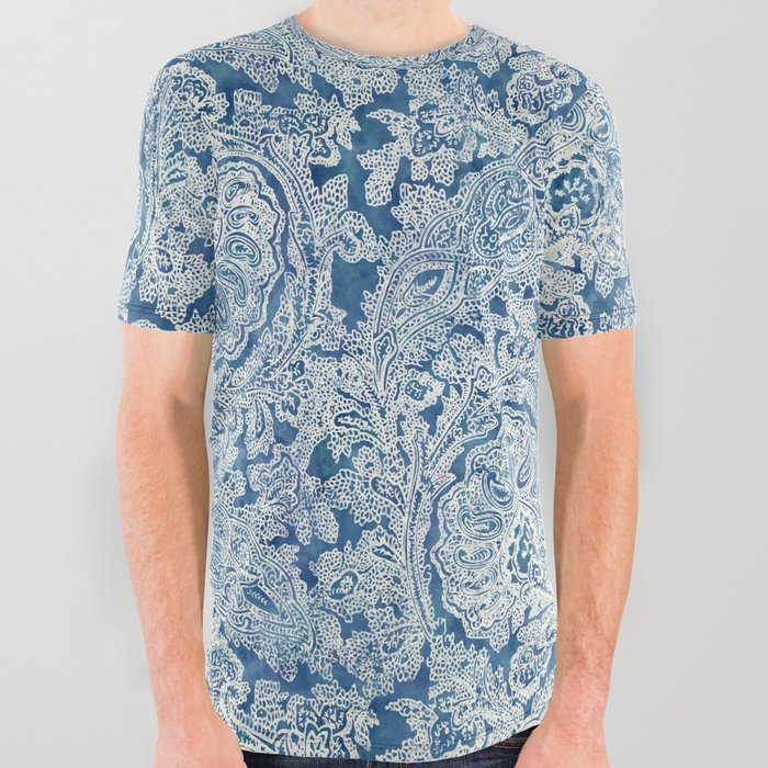 Blue Boho Paisley Pattern All Over Graphic Tee