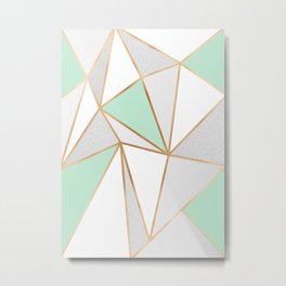 Mint Green, Grey & Gold Geo Metal Print | Modern, Abstract, Line, Geometric, White, Gold, Grey, Pattern, Mint, Digital 