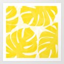 Mellow Yellow Monstera Leaves White Background #decor #society6 #buyart Art Print