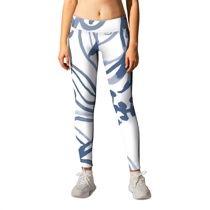 Blue Abstract Watery Lines Leggings