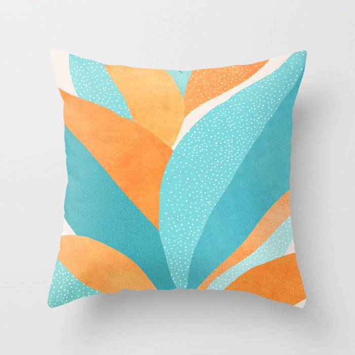 Abstract Tropics in Orange and Blue Throw Pillow