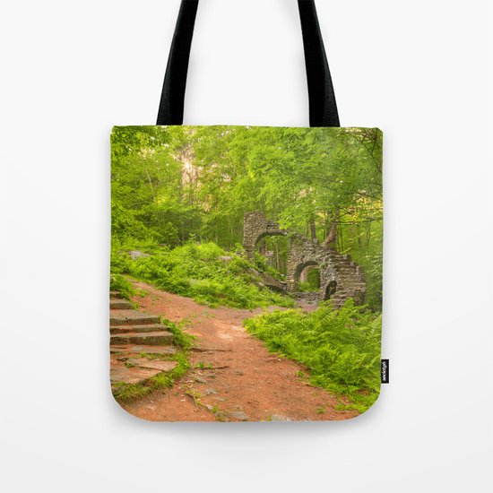 Sun Kissed Forest Castle Ruins Tote Bag