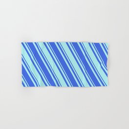 [ Thumbnail: Royal Blue & Turquoise Colored Lined/Striped Pattern Hand & Bath Towel ]