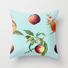 Vintage Peaches (Cyan Background) Throw Pillow