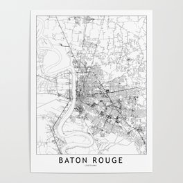 Baton Rouge White Map Poster