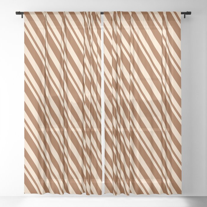 Bisque and Brown Colored Lines Pattern Sheer Curtain