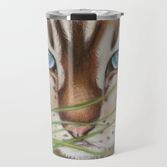 Brown Tabby Cute Cat Kitten Grass Travel Mug