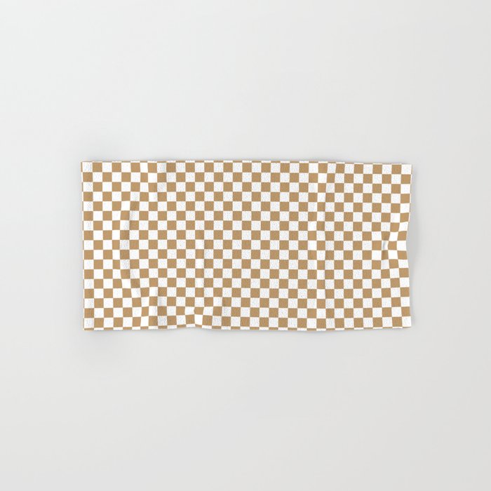 White and Camel Brown Checkerboard Hand & Bath Towel