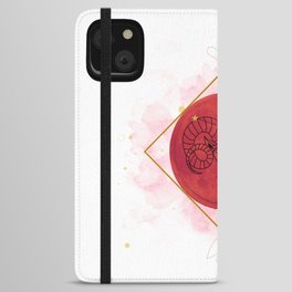 Chinese Aries Zodiac Sign | Red, Black and Gold | Watercolor Constellation | Aesthetic Illustration iPhone Wallet Case