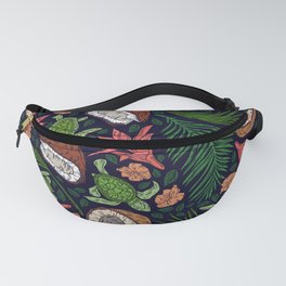 Tropical Coconuts, Jungle Leaves, And Turtle Pattern Fanny Pack
