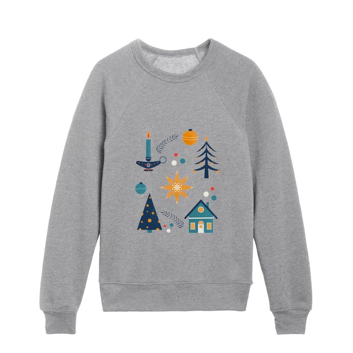 Scandi Christmas - blue and orange palette Kids Crewneck