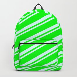 [ Thumbnail: Lime & Light Cyan Colored Pattern of Stripes Backpack ]