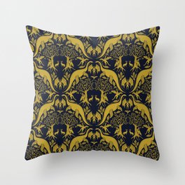 Gold & Navy Cryptid Damask Throw Pillow
