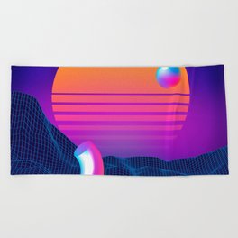 Neon sunset, geometric figures Beach Towel