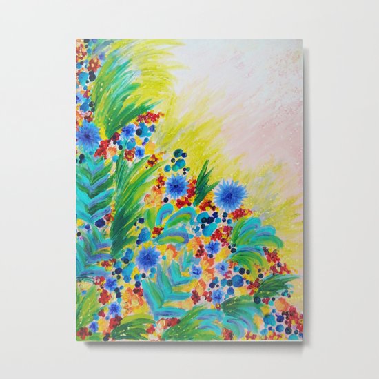 NATURAL ROMANCE - Lovely Bright Floral Garden Sweet Happy Feminine Colorful Rainbow Flowers Painting Metal Print