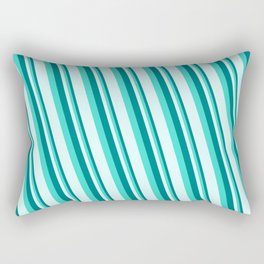 [ Thumbnail: Teal, Turquoise, and Light Cyan Colored Stripes Pattern Rectangular Pillow ]