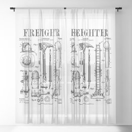 Firefighter Fire Department Fireman Vintage Patent Print Sheer Curtain