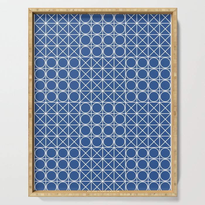 Geometric Tile Pattern Blue Serving Tray