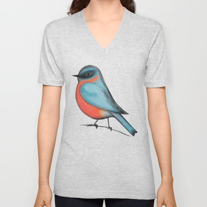 Little Blue Red Bird V Neck T Shirt