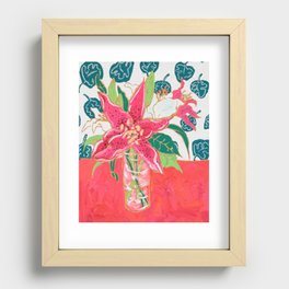 Pink and White Lily Bouquet with Matisse Wallpaper Recessed Framed Print