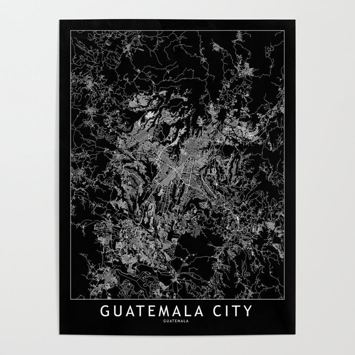 Guatemala City Black Map Poster