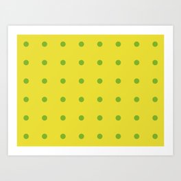 Green Polka Dots on Yellow Art Print