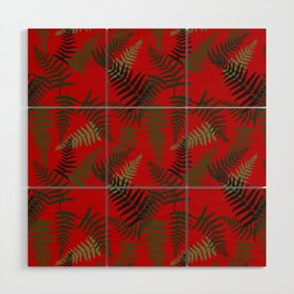 Fern Leaf Pattern on Red Background Wood Wall Art