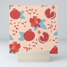 Pomegranate fruit and flower pink and ochre pattern Mini Art Print