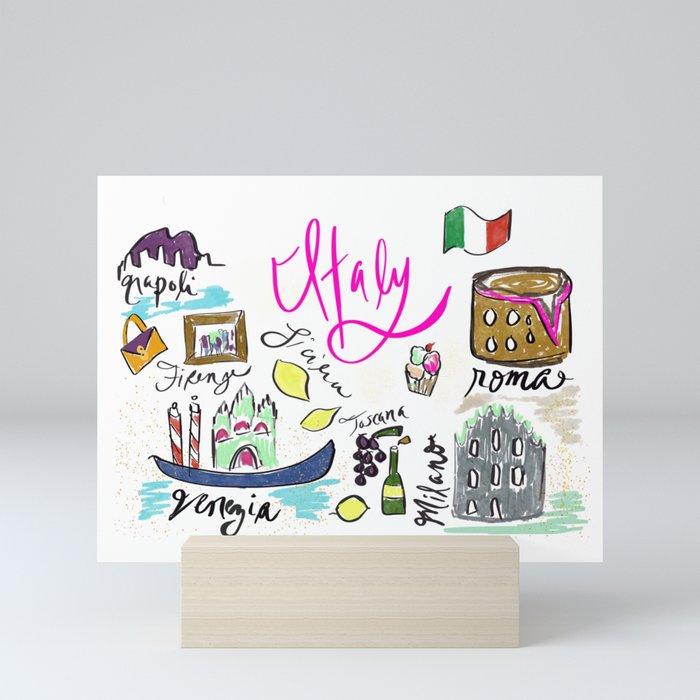 Italy Icons | Italy Travel | Italy Drawing Mini Art Print
