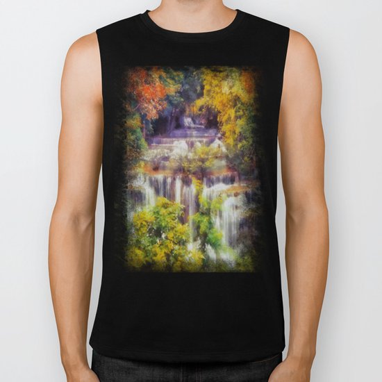 Autumn landscape with waterfall Biker Tank