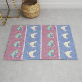 Patriotic Rooster and Chicken on Red and Blue Stripes Rug | Homespun, Hen, Domestic, Velvety, Barnyard, Fowl, Farmhouse, Graphicdesign, Pink, Rooster 