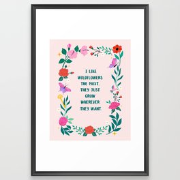 Wildflowers and butterflies Illustration with Quote Framed Art Print