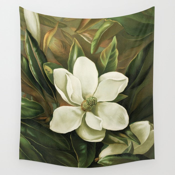Magnolia Flower, White Wall Tapestry