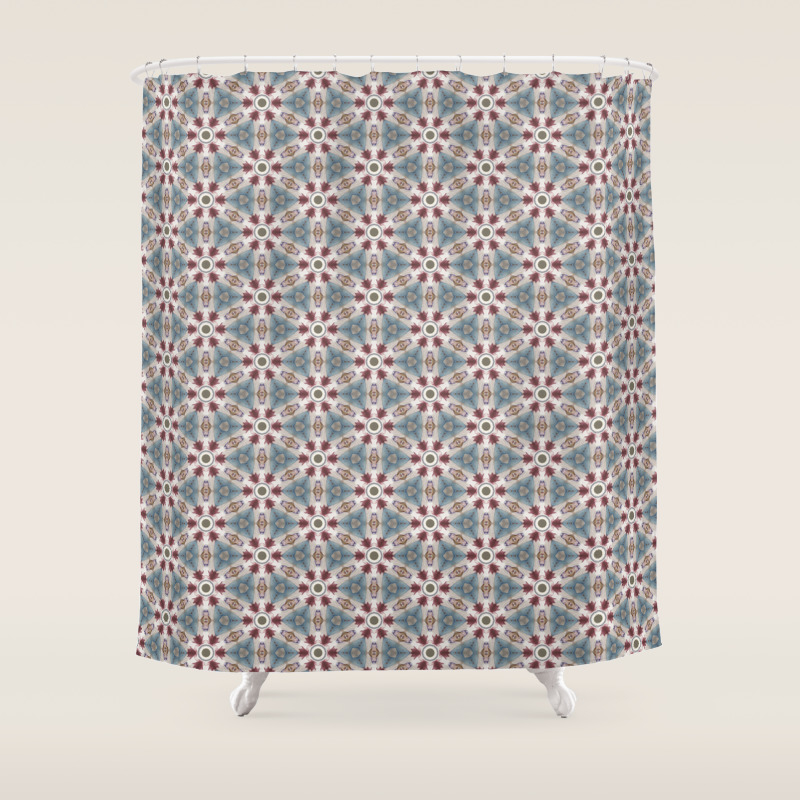 Teal Red Geometric Nautical Ship Wheel Shower Curtain By