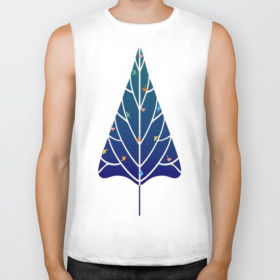 Tree with birds (blue-red) Biker Tank