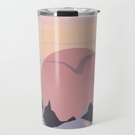 Tropical Sunset Minimalistic Landscape With Birds Travel Mug