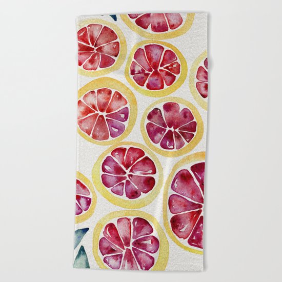 Sliced Grapefruits Watercolor Beach Towel