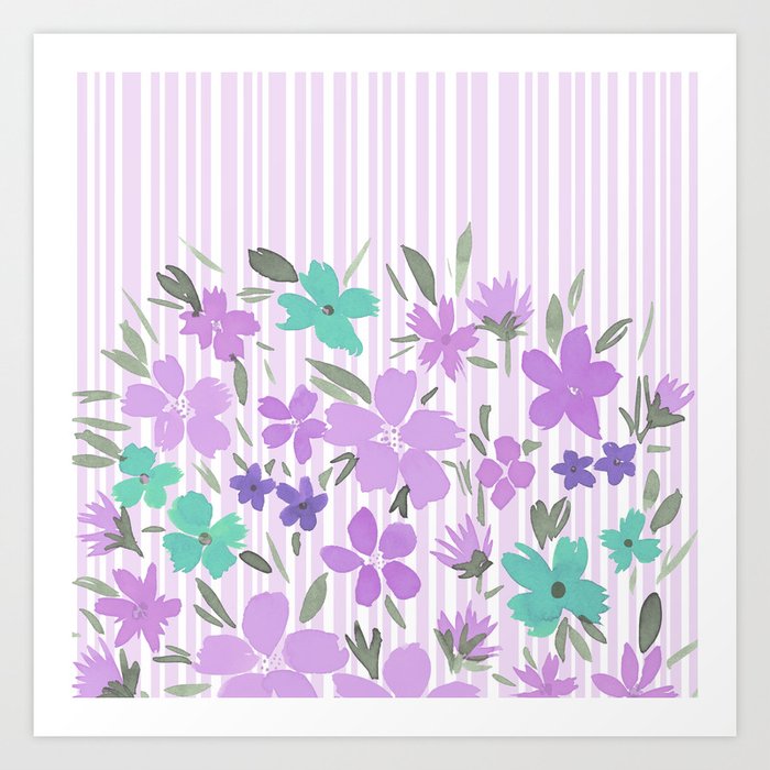 Floral Spring and Stripes Lavender Art Print