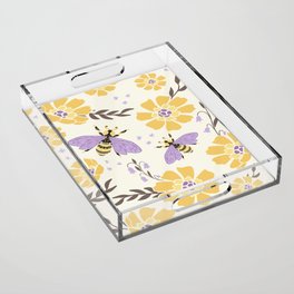 Honey Bees and Flowers - Yellow and Lavender Purple Acrylic Tray